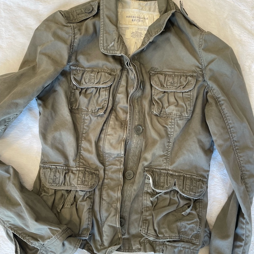 A&F dark olive jacket. Great button and lace detail
